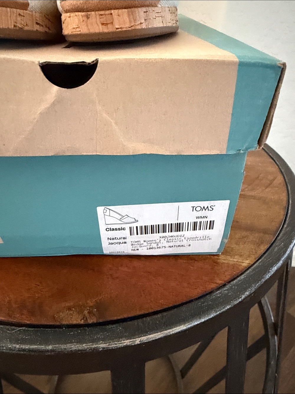 NIB-TOMS Beige Linen Cork Wedge Peep-Toe Espadrilles - Picture 3 of 4